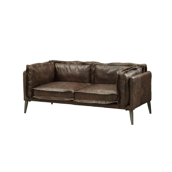 ACME Porchester Distress Chocolate Top Grain Leather Loveseat Model 52481