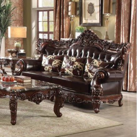 ACME Forsythia Espresso Top Grain Leather Match & Walnut Sofa Model 53070