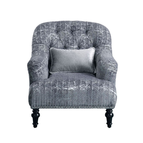 ACME Gaura Pattern Gray Velvet Chair with Pillow Model 53092