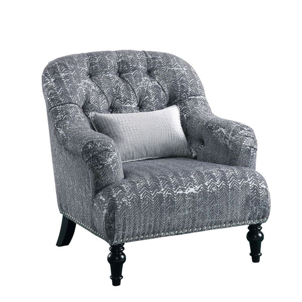 ACME Gaura Pattern Gray Velvet Chair with Pillow Model 53092