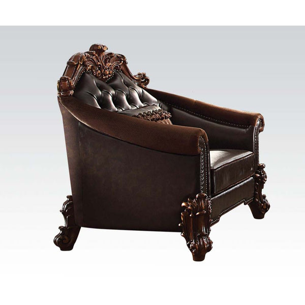 ACME Vendome II Two Tone Dark Brown Synthetic Leather & Cherry Chair with Pillow Model 53132
