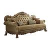ACME Dresden Bone Synthetic Leather & Gold Patina Sofa with 4 Pillows Model 53160