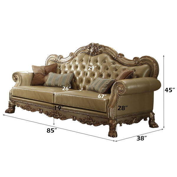 ACME Dresden Bone Synthetic Leather & Gold Patina Sofa with 4 Pillows Model 53160