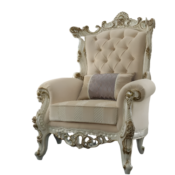 ACME Picardy II Fabric & Antique Pearl Accent Chair with Pillow Model 53463