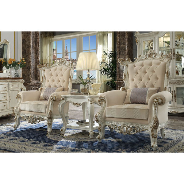 ACME Picardy II Fabric & Antique Pearl Accent Chair with Pillow Model 53463