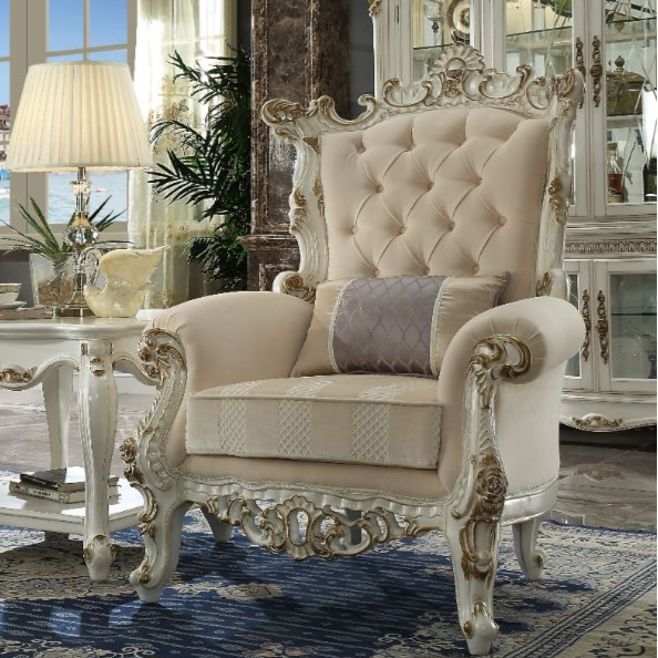 ACME Picardy II Fabric & Antique Pearl Accent Chair with Pillow Model 53463