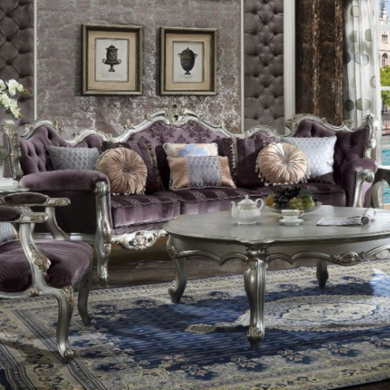 ACME Picardy Velvet & Antique Platinum Sofa with 8 Pillows Model 53465