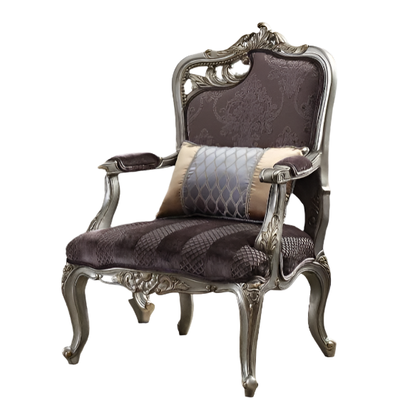 ACME Picardy Velvet & Antique Platinum Chair with Pillow (RF Leaf) Model 53467