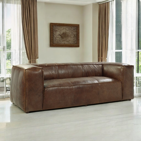 ACME Brancaster Retro Brown Top Grain Leather Sofa Model 53545