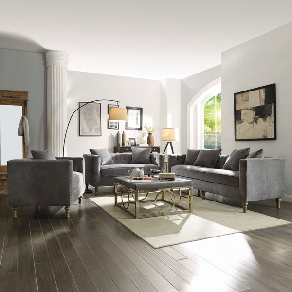 ACME Sidonia Gray Velvet Loveseat with 2 Pillows Model 53581