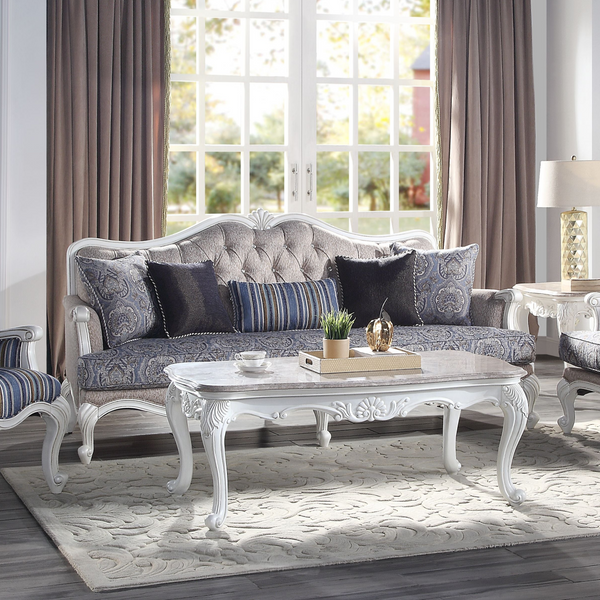 ACME Ciddrenar Fabric & White Sofa with 5 Pillows Model 54310