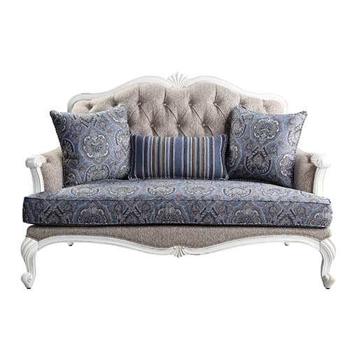 ACME Ciddrenar Fabric & White Loveseat with 3 Pillows Model 54311