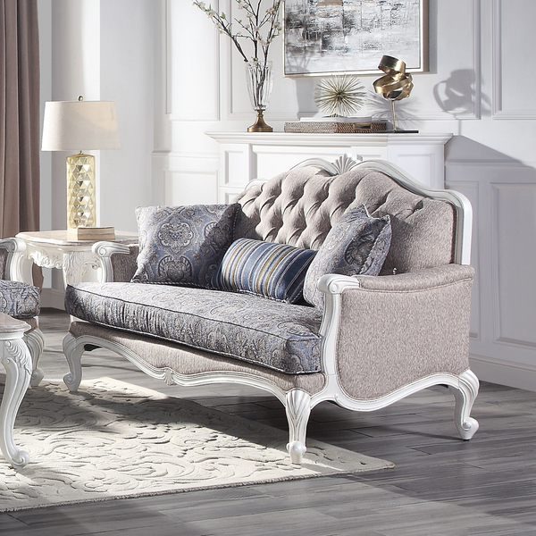 ACME Ciddrenar Fabric & White Loveseat with 3 Pillows Model 54311