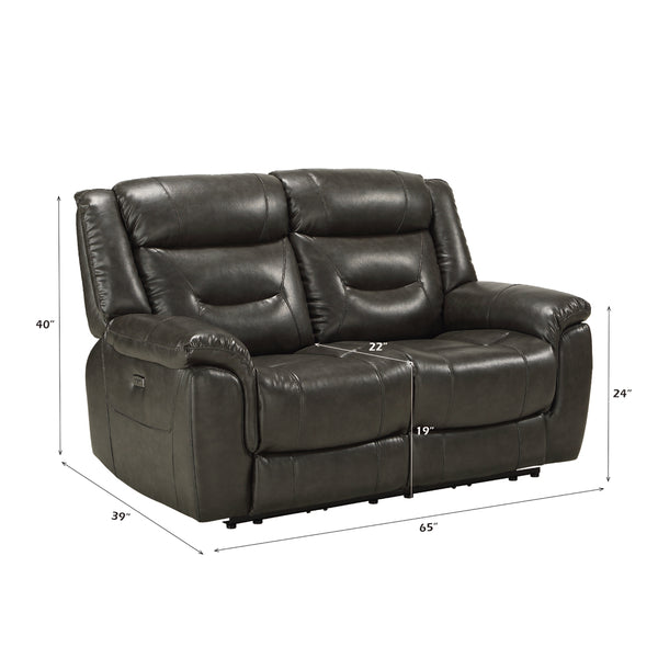ACME Imogen Gray Leather Aire Power Motion Loveseat with USB Port Model 54806