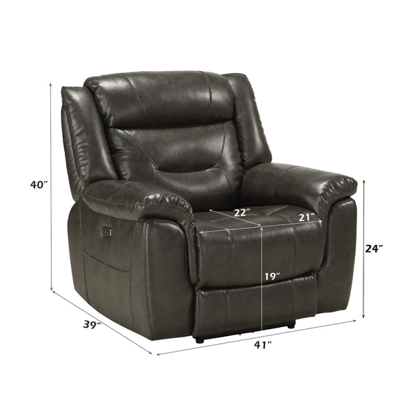 ACME Imogen Gray Leather Aire Power Motion Recliner with USB Port Model 54807