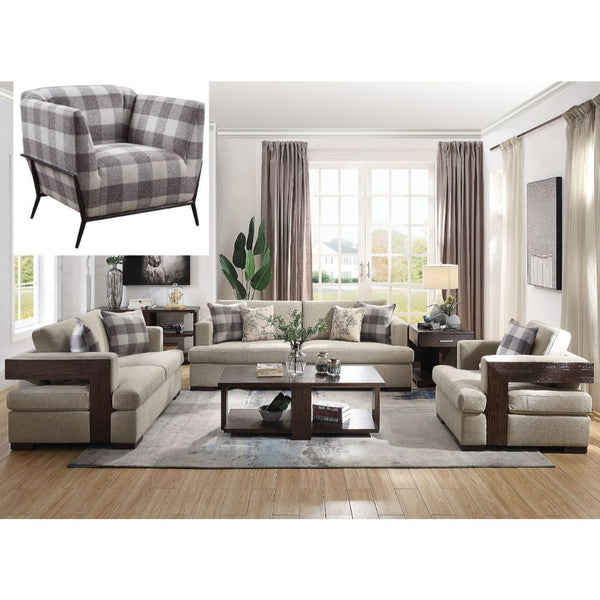 ACME Niamey Fabric & Walnut Sofa with 4 Pillows Model 54850