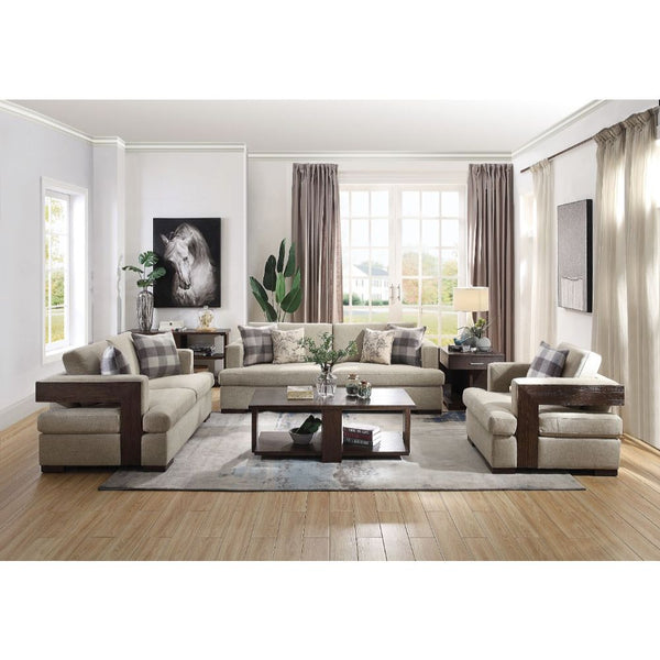 ACME Niamey Fabric & Walnut Sofa with 4 Pillows Model 54850
