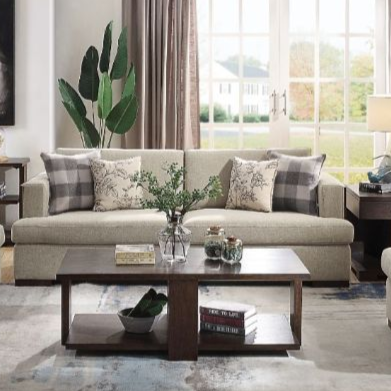 ACME Niamey Fabric & Walnut Sofa with 4 Pillows Model 54850