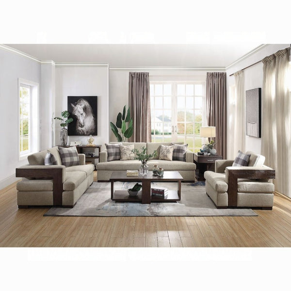 ACME Niamey Fabric & Walnut Loveseat with 2 Pillows Model 54851