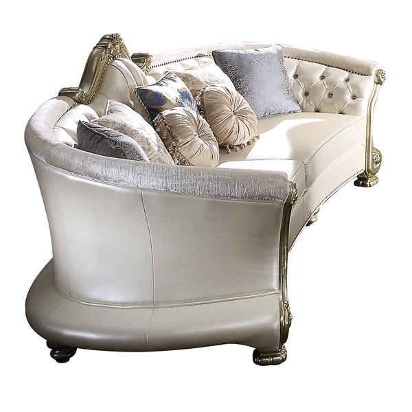 ACME Dresden II Pearl Synthetic Leather & Gold Patina Sofa with 7 Pillows Model 54875