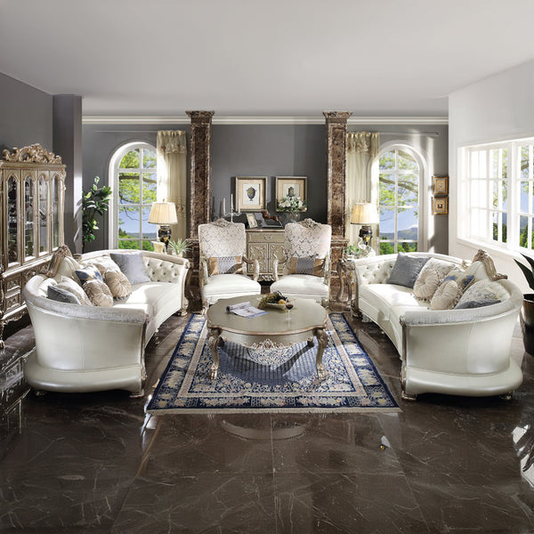 ACME Dresden II Pearl Synthetic Leather & Gold Patina Sofa with 7 Pillows Model 54875