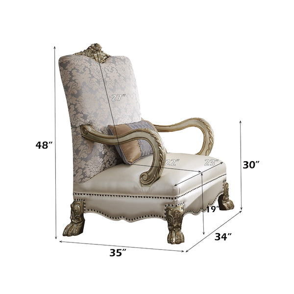 ACME Dresden II Pearl Synthetic Leather/Fabric & Gold Patina Chair with Pillow Model 54877