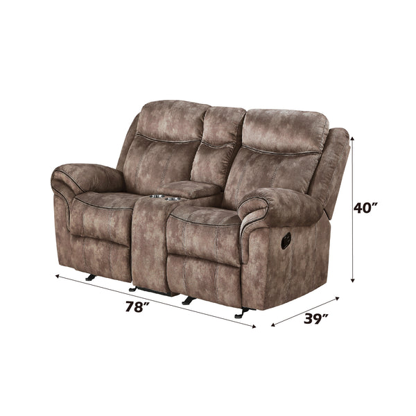 ACME Zubaida Two Tone Chocolate Velvet Motion Loveseat & Console with USB Port Model 55021