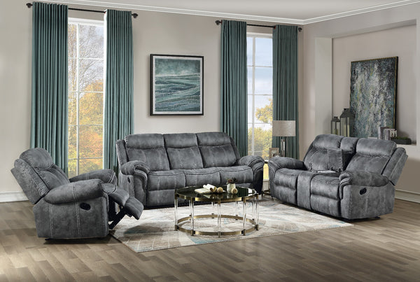 ACME Zubaida Two Tone Gray Velvet Motion Sofa & Console with USB Port Model 55025