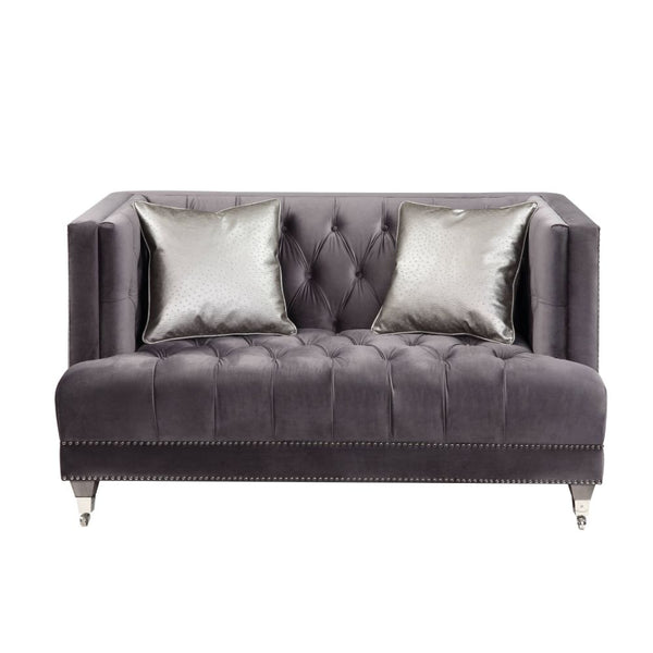 ACME Hegio Gray Velvet Loveseat with 2 Pillows Model 55266