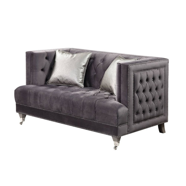 ACME Hegio Gray Velvet Loveseat with 2 Pillows Model 55266