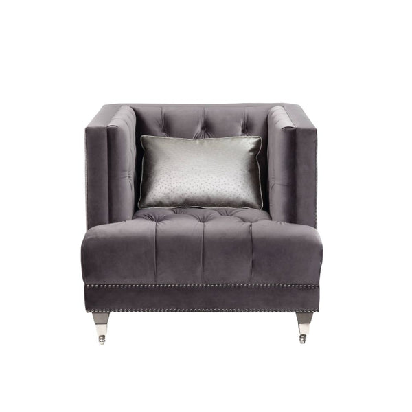 ACME Hegio Gray Velvet Chair with Pillow Model 55267