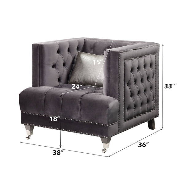 ACME Hegio Gray Velvet Chair with Pillow Model 55267