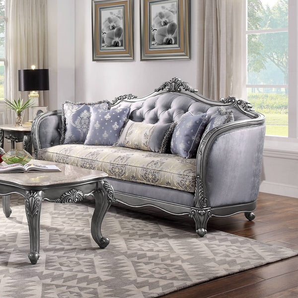 ACME Ariadne Fabric & Platinum Sofa with 5 Pillows Model 55345