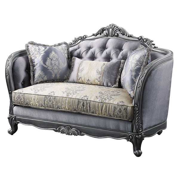 ACME Ariadne Fabric & Platinum Loveseat with 3 Pillows Model 55346