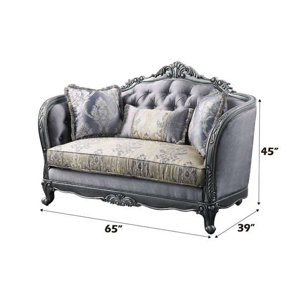 ACME Ariadne Fabric & Platinum Loveseat with 3 Pillows Model 55346