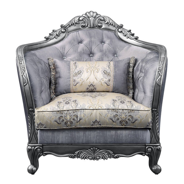 ACME Ariadne Fabric & Platinum Chair with Pillow Model 55347
