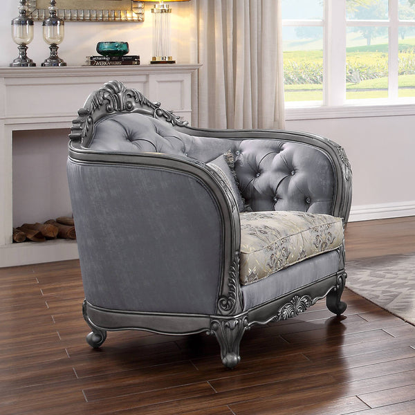 ACME Ariadne Fabric & Platinum Chair with Pillow Model 55347
