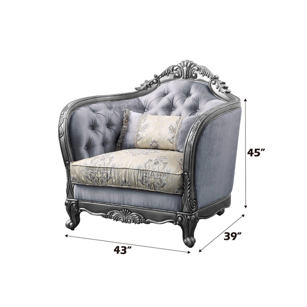 ACME Ariadne Fabric & Platinum Chair with Pillow Model 55347
