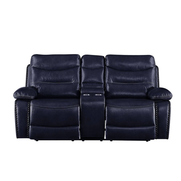 ACME Aashi Navy LeatherGel Match Motion Loveseat with Console Model 55371