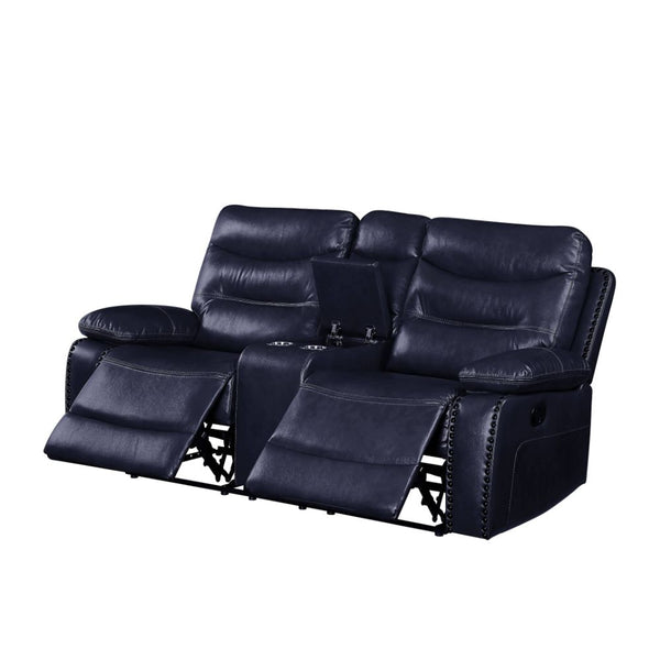 ACME Aashi Navy LeatherGel Match Motion Loveseat with Console Model 55371