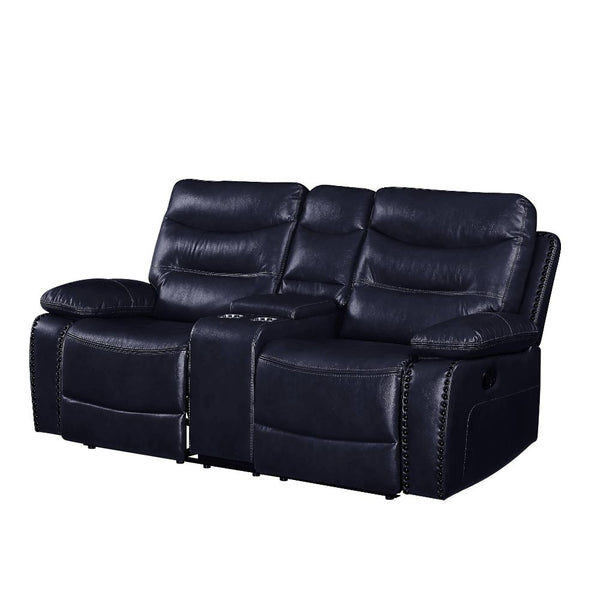 ACME Aashi Navy LeatherGel Match Motion Loveseat with Console Model 55371