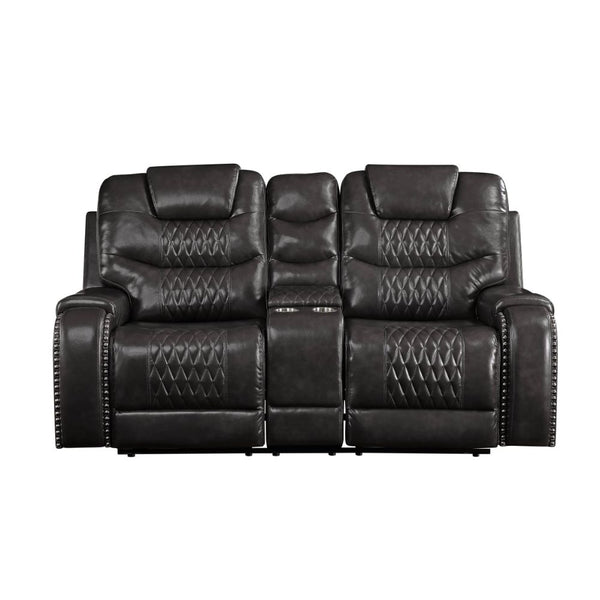 ACME Braylon Magnetite Synthetic Leather Motion Loveseat with Console Model 55411