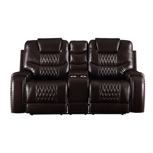ACME Braylon Brown Synthetic Leather Motion Loveseat with Console Model 55416