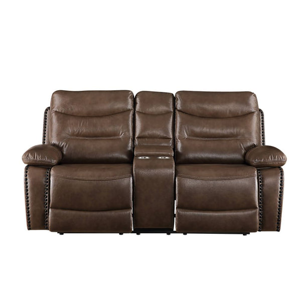ACME Aashi Brown LeatherGel Match Motion Loveseat with Console Model 55421