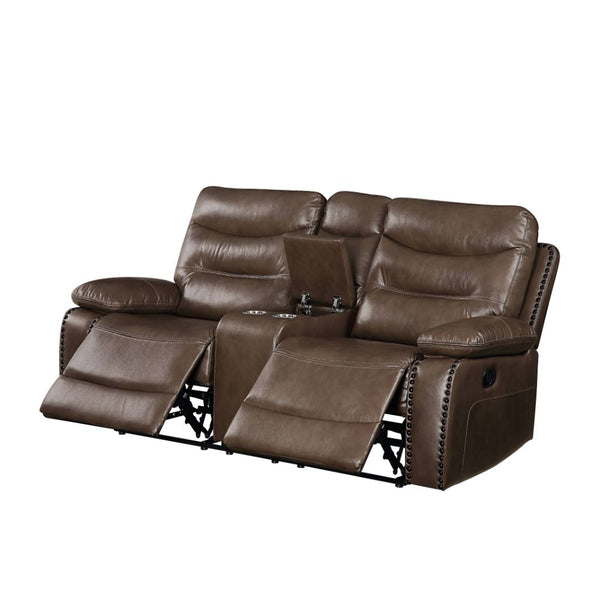 ACME Aashi Brown LeatherGel Match Motion Loveseat with Console Model 55421