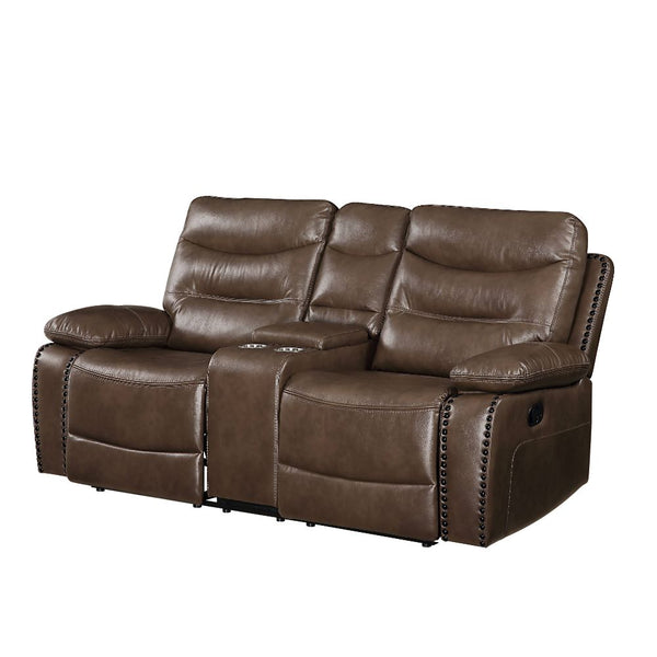 ACME Aashi Brown LeatherGel Match Motion Loveseat with Console Model 55421