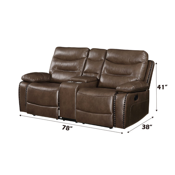 ACME Aashi Brown LeatherGel Match Motion Loveseat with Console Model 55421