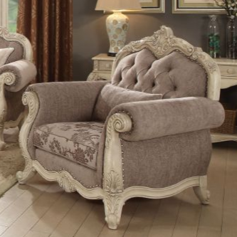 ACME Ragenardus Gray Fabric & Antique White Chair with Pillow Model 56022