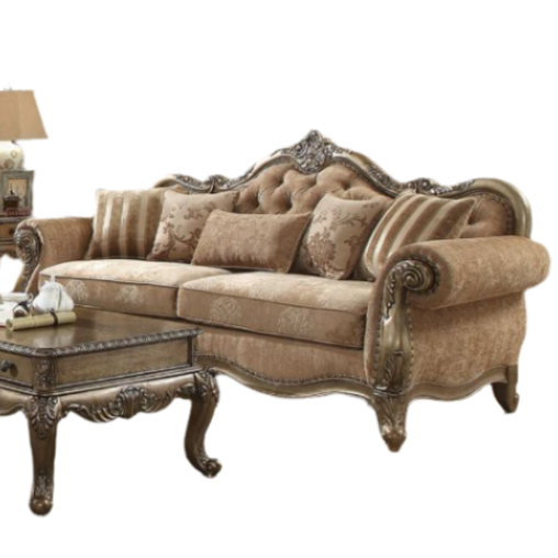 ACME Ragenardus Fabric & Vintage Oak Sofa with 5 Pillows Model 56030