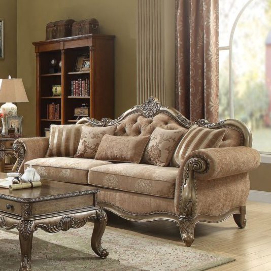 ACME Ragenardus Fabric & Vintage Oak Sofa with 5 Pillows Model 56030